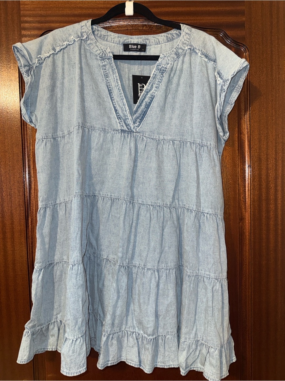 Blue B Light Wash Chambray Tiered Mini Dress - Light Blue